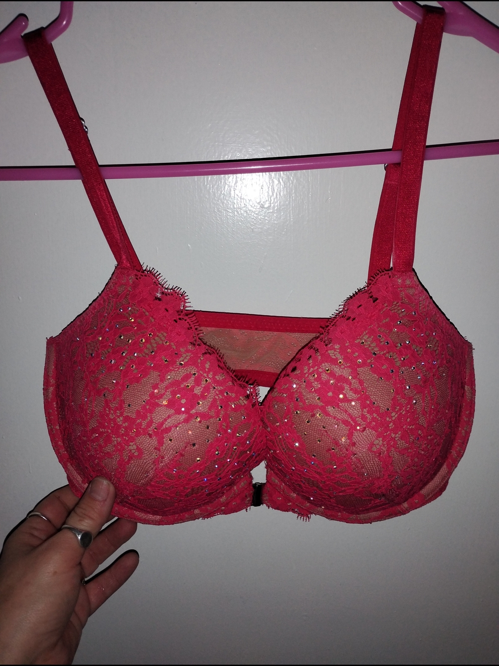 Victoria's Secret Hot Pink Push-Up Bra w/ Lace Embellishments